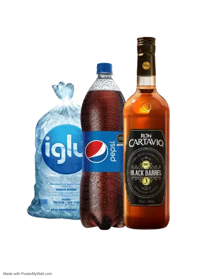 RON CARTAVIO BLACK BARREL 750ML+ PEPSI 1.5L +HIELO IGLU 1.5KG SKU 15937027